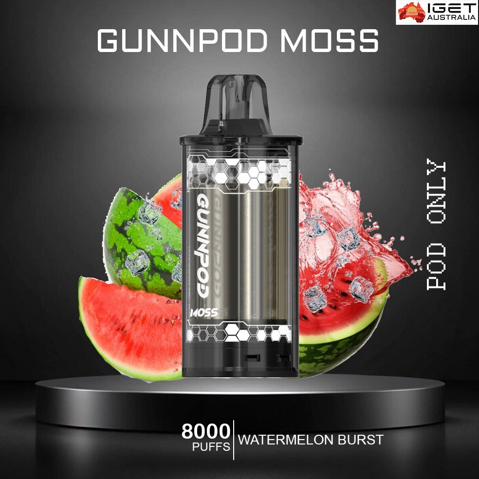 GUNNPOD-MOSS-WATERMELON-BURST-8000-PUFFS-POD-ONLY gunnpod moss – watermelon burst – 8000 puffs – pod only